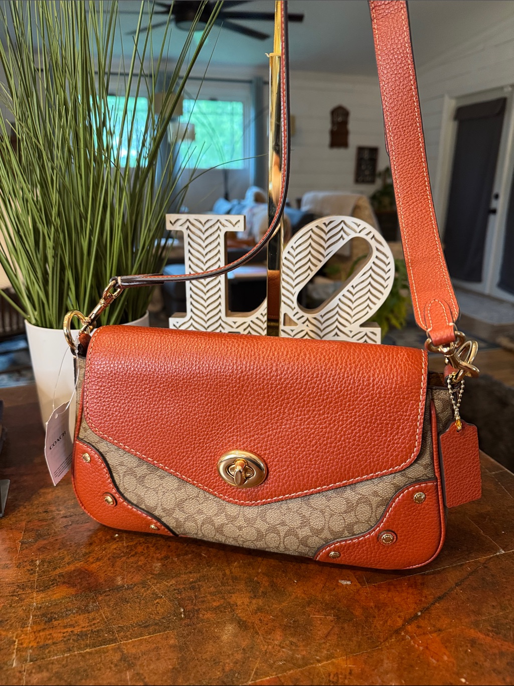 Coach Millie Shoulder Bag In Colorblock Signature Canvas - Khaki And Terracotta